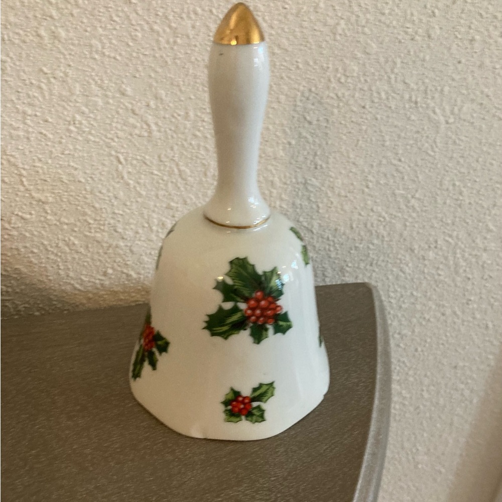 Lefton vintage Festive Holiday Bell with Holly Design